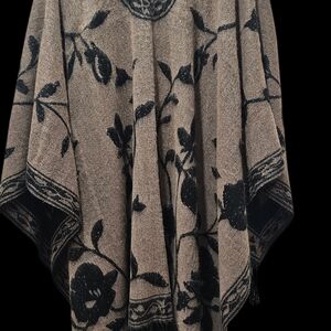 Elegant Black and Tan Floral Poncho